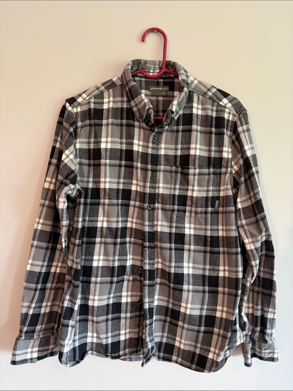 Men's Black & Gray Plaid Eddie Bauer Large Button-Down Shirt
